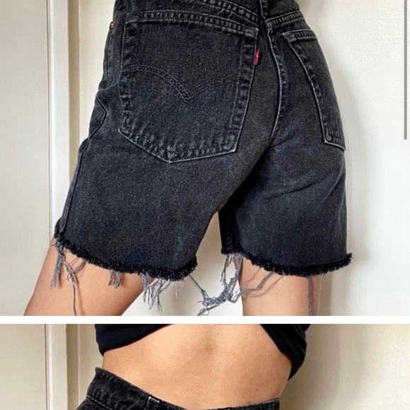 Vintage Levi’s 550 remade longline denim cut-off shorts. 🖤 - Picture 5 of 8